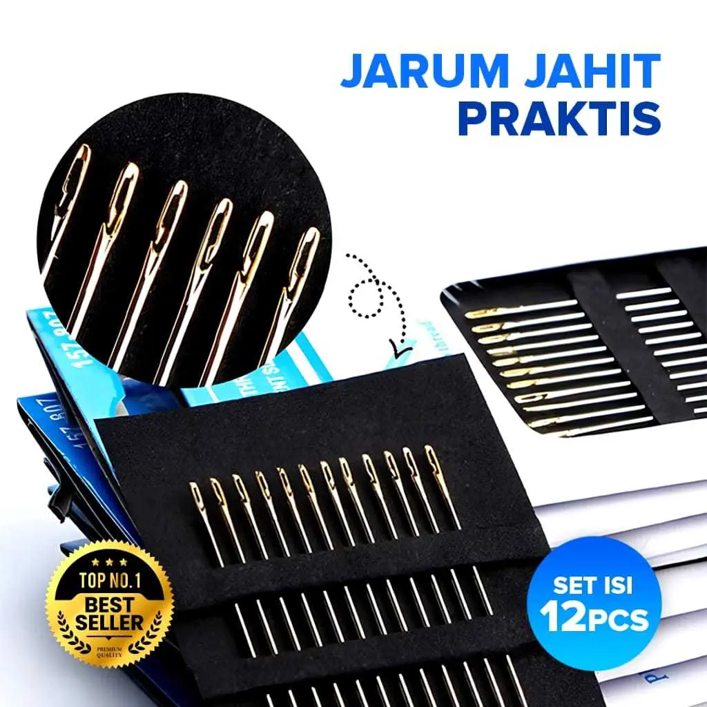 TOKOLOKAL Jarum jahit praktis set isi 12 pcs praktis alat bantu memasukan benang mata nenek one second needle Jarum Sulam Manual Sewing Needles Portable 12PCS Jarum Sulam Serbaguna