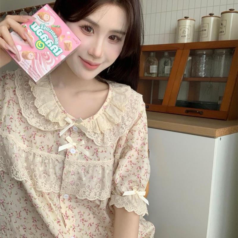 E-6027 bộ ngủ nữ hoa nhí babydoll hàng Qc cao cấp chất thô mềm nhà én.sleepwear 7