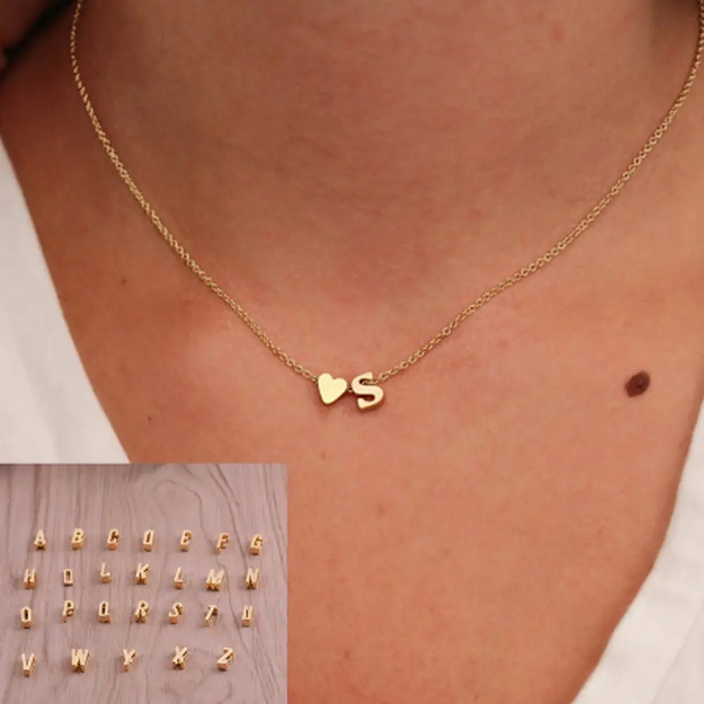 New Fasion A-Z 26 Letters with Love Heart Pendants Choker Necklaces for Lovers Gift #238653