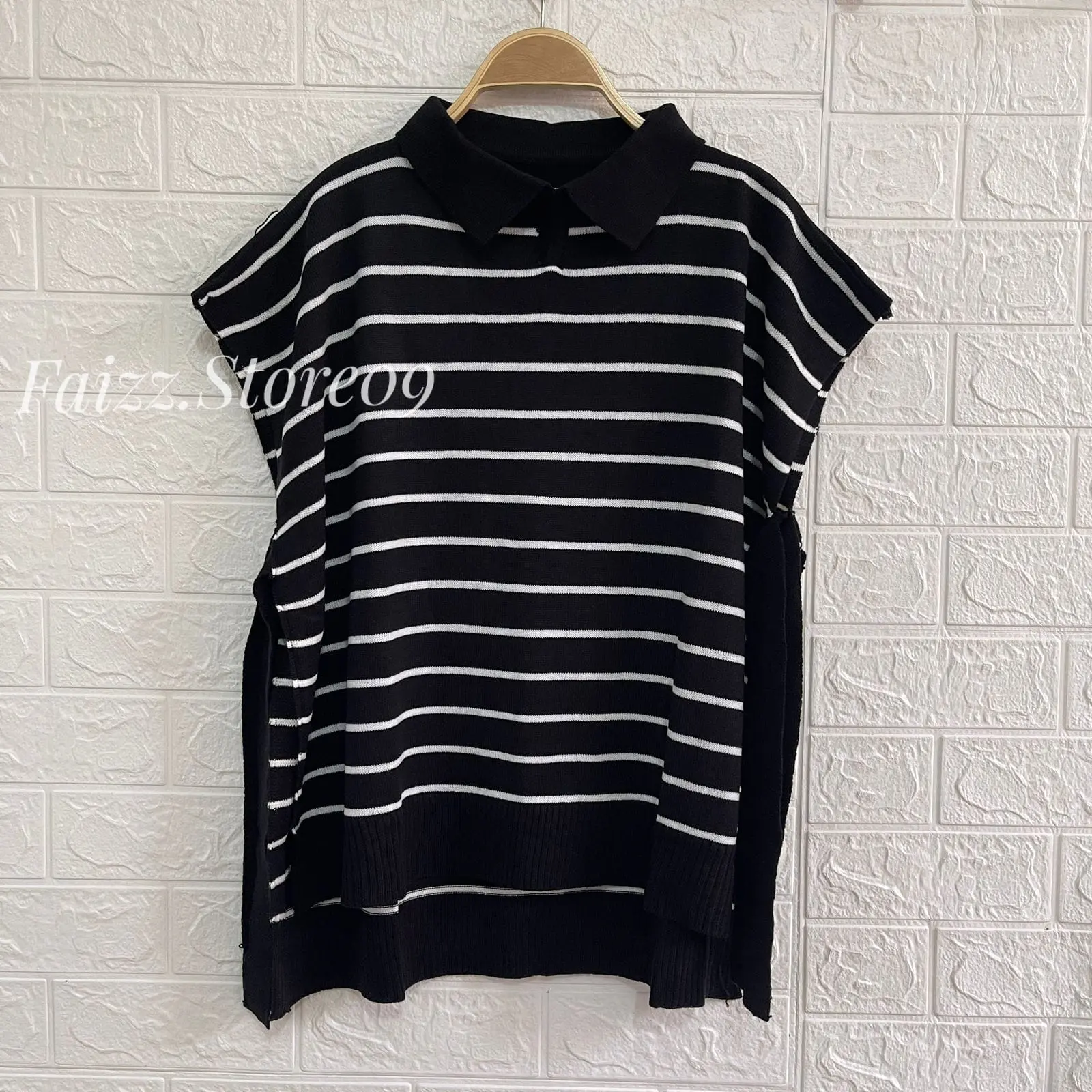 VEST KERAH TALI SAMPING MOTIF GARIS LIODRA Wanita Panjang Atasan Rompi