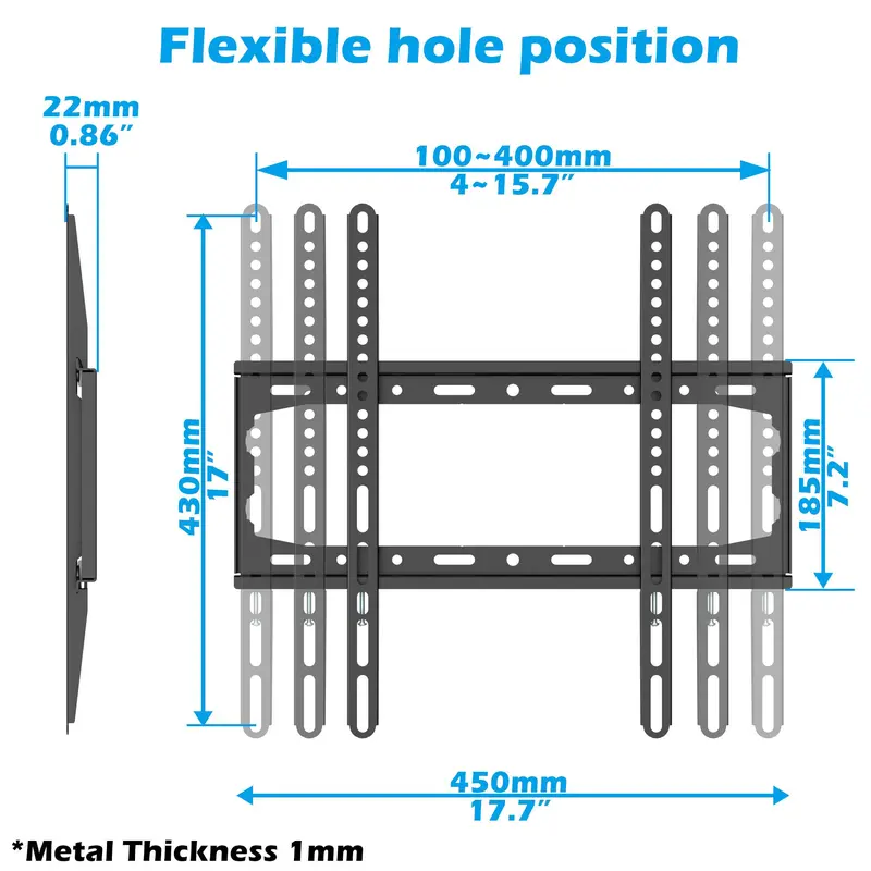 Ultra Slim TV Wall Mount, TV Wall Mount for 26-60 Inch TVs, Max Load 50kg/110Lbs, Fixed TV Wall Bracket for Home, Office 1