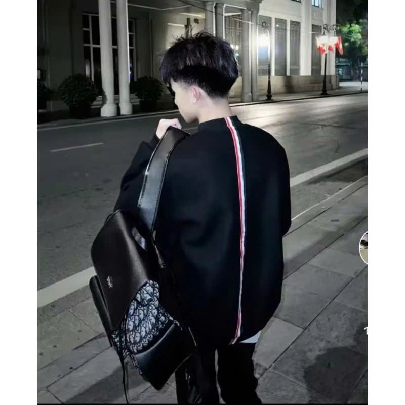 áo khoác dạ bomber phối sọc lưng có size cho cả nam và nữ từ 38-70kg Menswear Nhung Jacket