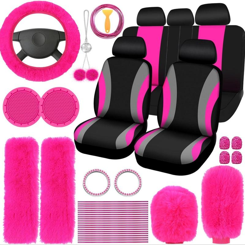 TikTok Shop Car Seat Covers Full Set Plush Car Seat Covers Steering Wheel Cover Car Air Outlet Cover Car Air Outlet Handbrake Cover Car Decoration Accessories Set Stocking Fillers