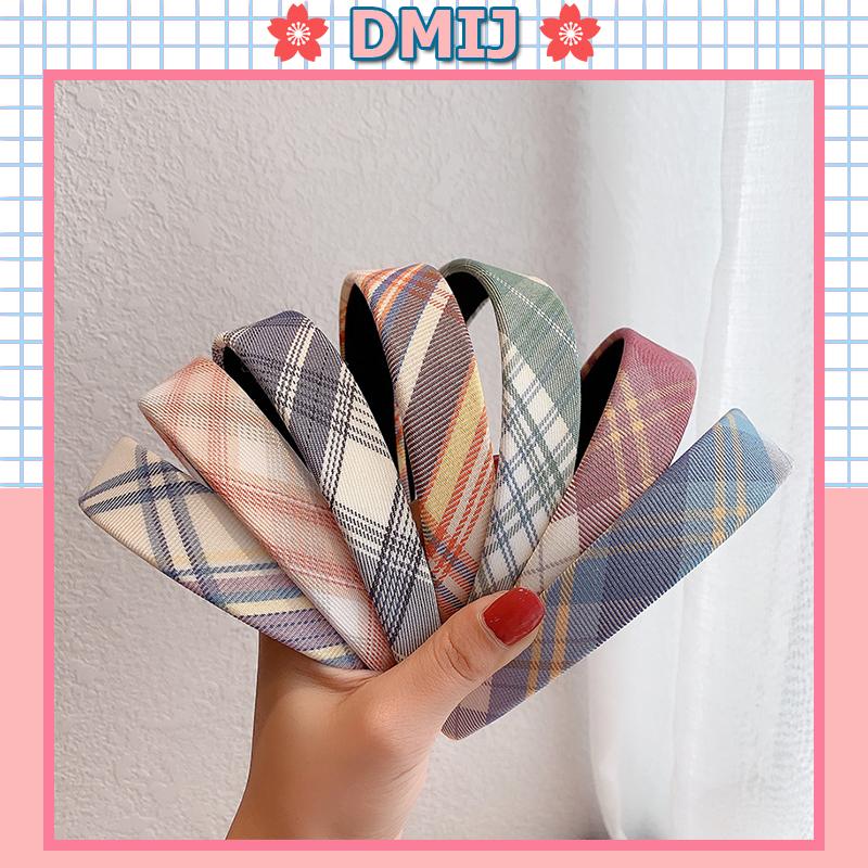 Bờm tóc vải bản to họa tiết caro cài tóc phong cách Hàn Quốc nhiều màu