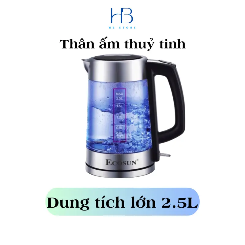 Ấm siêu tốc thuỷ tinh Ecosun Ke66 có đèn led Chính hãng bảo hành dài hạn an toàn cho sức khoẻ 2