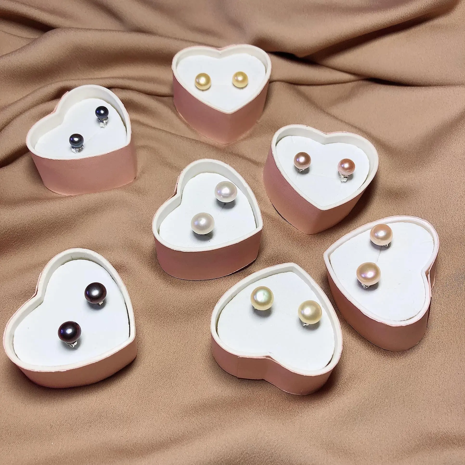 Hoa tai ngọc trai 7,5-8ly hình bán cầu bóng đẹp kiểu dáng thanh lịch, bạc 925 xi kim chuôi cánh đẩy dễ đeo