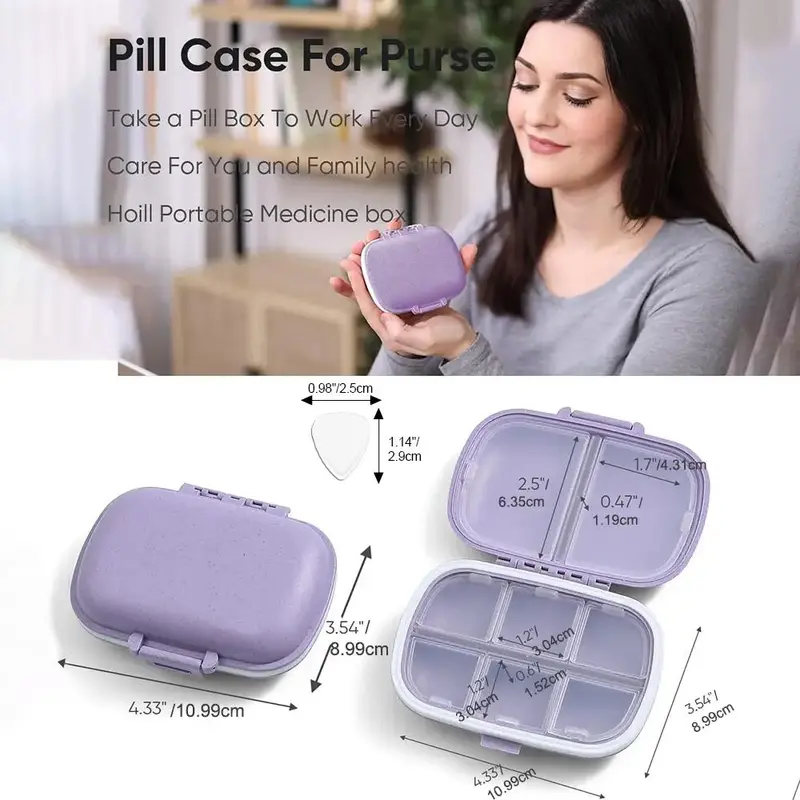 8-compartments Pill Organizer, 1 Count Mini Portable Pill Case, Dustproof Pocket Medicine Storage Box, Home Organizer for Daily Travel 2