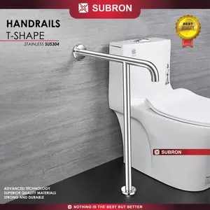 SUBRON SUS304 Handrails Medical Safety Pipa T Pegangan Orang Tua cacat Toilet Closet Grab Bar Kamar Mandi Stainless
