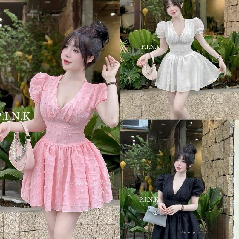 Váy tơ cổ tim tay bồng chân váy xoè xinh hàng thiết kế Nữ Women Top 3