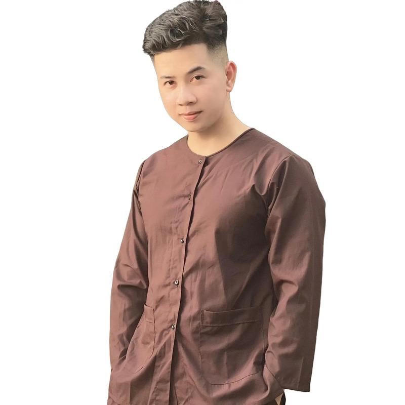 ĐỒ LAM ĐI CHÙA - MẪU BÀ BA VẢI KATE DÀNH CHO NAM - PHÁP PHỤC TRUYỀN THỐNG - CÚT NHỰA VÀ CÚT THẮT - VẢI MỀM Áo Menswear Sơ Mi Nâu Shirt