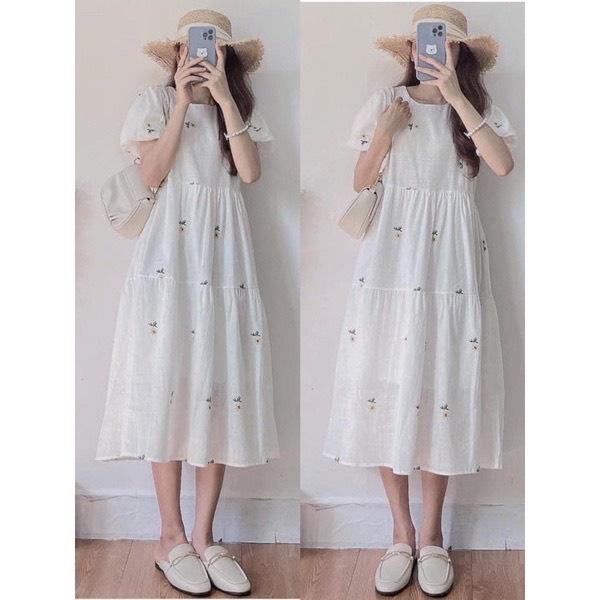 Váy Babydoll Hoa Cúc Tay Phồng