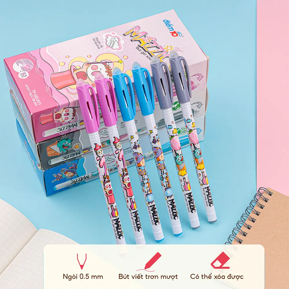 1 Cây Bút Gel xóa được Thiên Long TP-GELE01 ngòi 0.5mm mực xanh/đen/tím bút viết trơn mượt, có gôm trên nắp