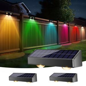 Solar Powered Fence Light, RGB+Warm White+Cold White Solar Fence Light with 11 Color Modes, Outdoor Solar Wall Light for Wall Yard Patio Railing Deck Decor, LED Lights, Lighting, Panel