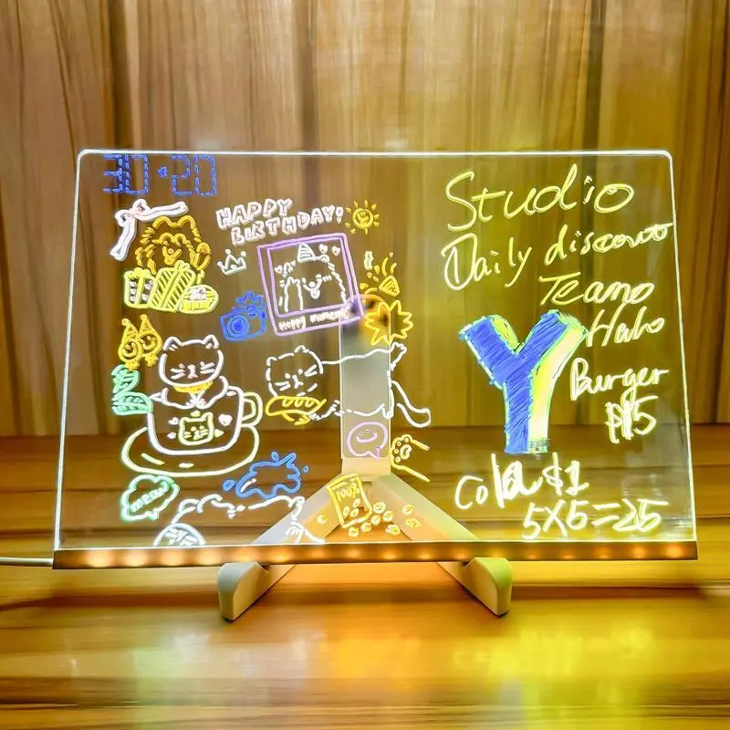 LED Message Board with 7 Colors Pen/Stand, Acrylic Board, Desktop Note Memo Illuminated Wordpad, Arts Doodle Notepad for Home School Office, Home Decor, Christmas Gift, Christmas Eve Box 3