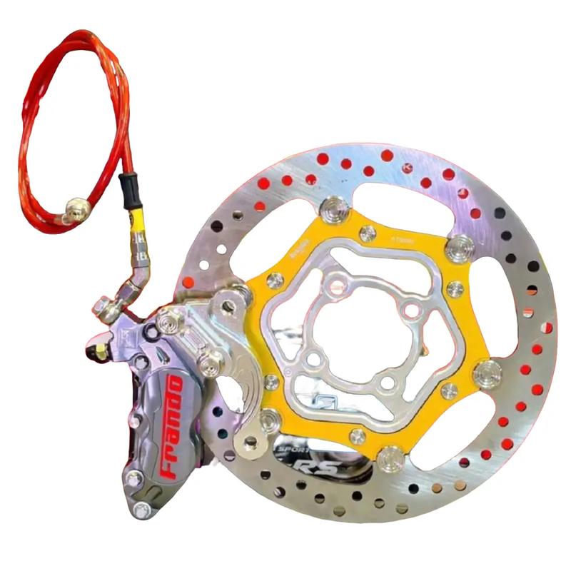 [ Combo 4 Món Gắn Chân Trước Xe Máy ] Heo 4Pis Frando + Pad CNC + Đĩa OverSize 267mm + Dây Dầu Hel Đầu Bấm Inox