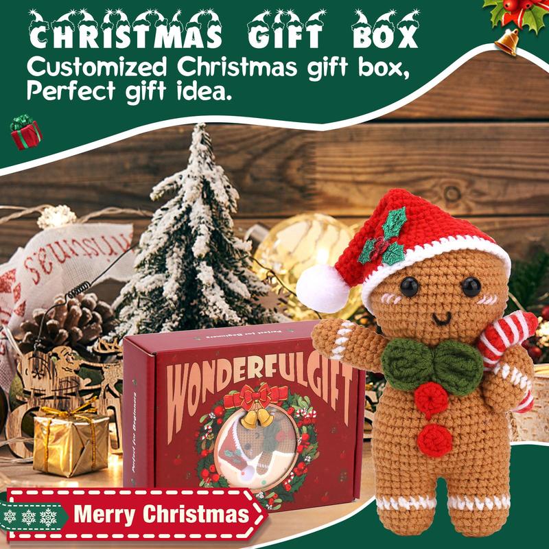 Gingerbread Man Design Crochet Starter Kit, 1 Set DIY Gingerbread Knitting Set for Beginners, Christmas Eve Box 3