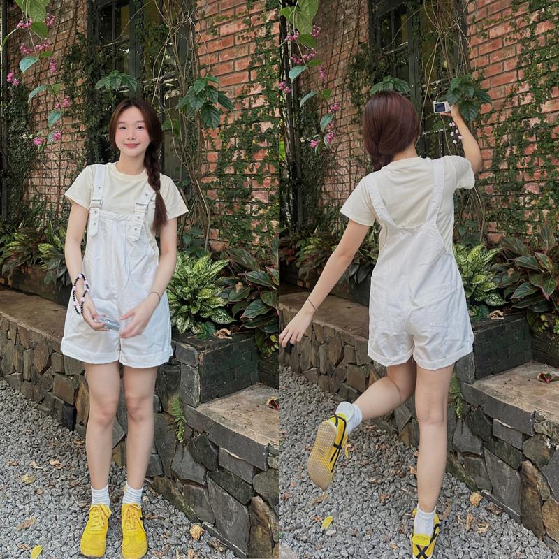 Yếm Quần short Kaki Yếm Đùi Ống Rộng 4 Màu Form Rộng Nữ Ong Nhung