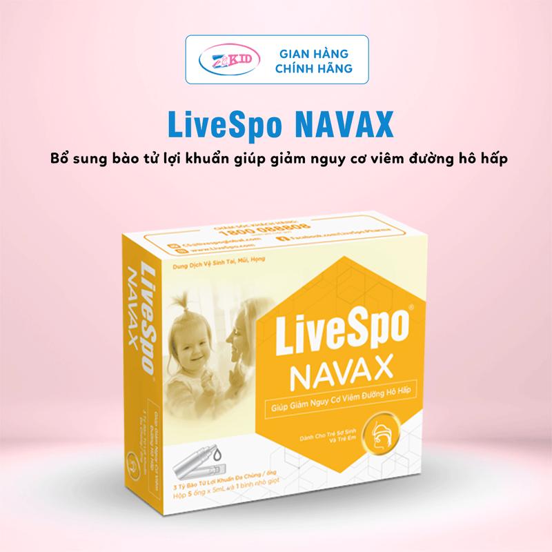 Nước muối cho bé sơ sinh LiveSpo NAVAX Kids - 3 tỷ lợi khuẩn giúp hỗ trợ viêm đường hô hấp - Hộp 5 ống và 1 lọ nhỏ giọt