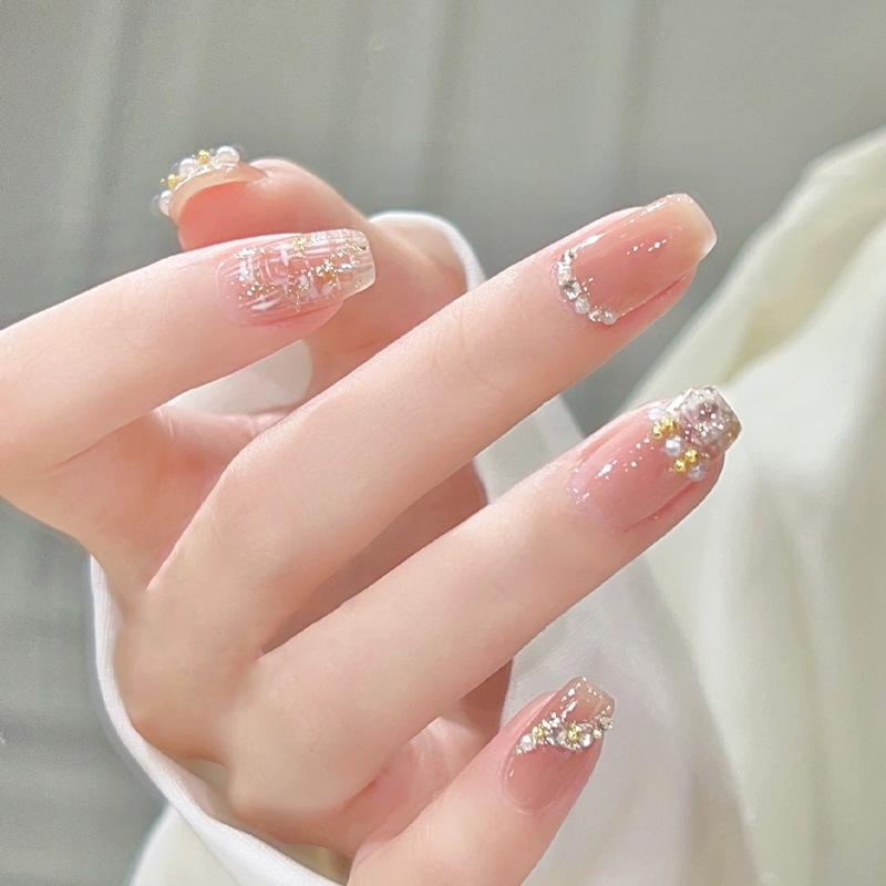 Mã 01 bộ 24 nail giả đính đá, đính charm xinh xắn Nữ Làm Nail