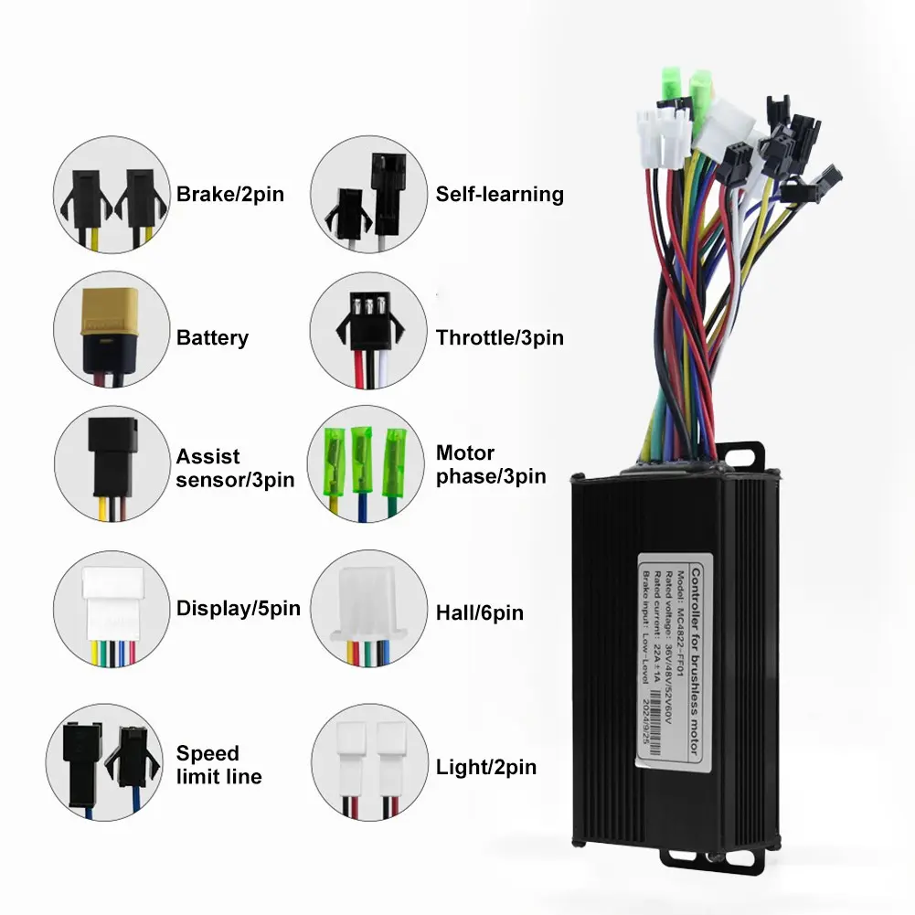 36V- 60V Brushless Controller 500W Intelligent 3-mode Sine Wave Scooter E-bike