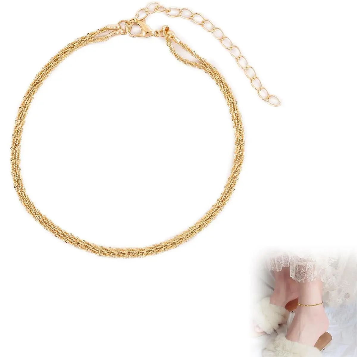 Double-Layer Flashing Star Anklet For Women In Summer, Fashionable, Simple, Niche Design, Foot Ornaments - 1 Piece