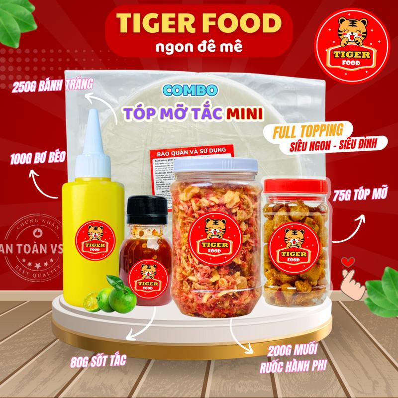 Bánh tráng phơi sương tóp mỡ TIGER FOOD Combo TÓP MỠ TẮC MINI gồm Bánh tráng + muối ruốc hành phi + tóp mỡ + bơ béo + Nước Sốt tắc Chua ngọt  FREESHIP - Đồ ăn vặt Cay