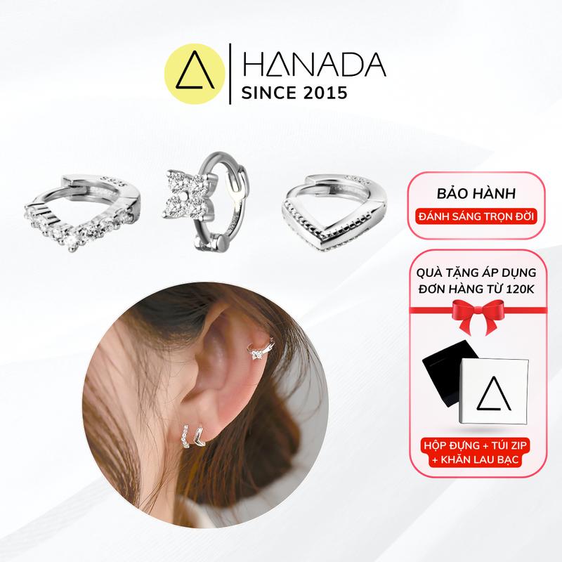 Khuyên Tròn Bạc 925 Hanada Khoen Tai hoa tai đẹp cho nữ đeo vành Vòng Tròn Trơn Đá Đeo bông tai Vành Tai Nam Nữ 0997 D02