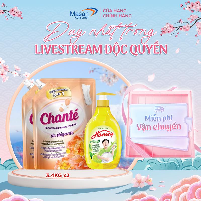 Combo 2 Nước giặt xả Chanté cao cấp 8 trong 1 và 1 Sữa rửa chén Homey hương Chanh & Húng tây chai 950gr Làm Sạch