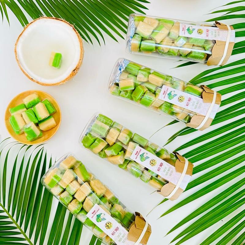 Kẹo Dừa Không Đường Các Vị (Lá Dứa, Cafe, Gấc, Nguyên Chất) Candy Ăn Vặt - 400gr