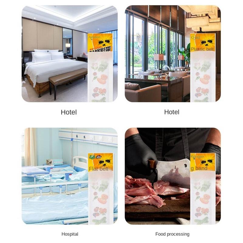 Product Introduction of 10PCS Sticky Fly Ribbon Fly Paper Double-Sided Strong Sticky Fly Rope Sticky Fly Strip Killing Mosquito and Fly Artifact Fly Sticky Plate Sticky Fly Color Stripes 4