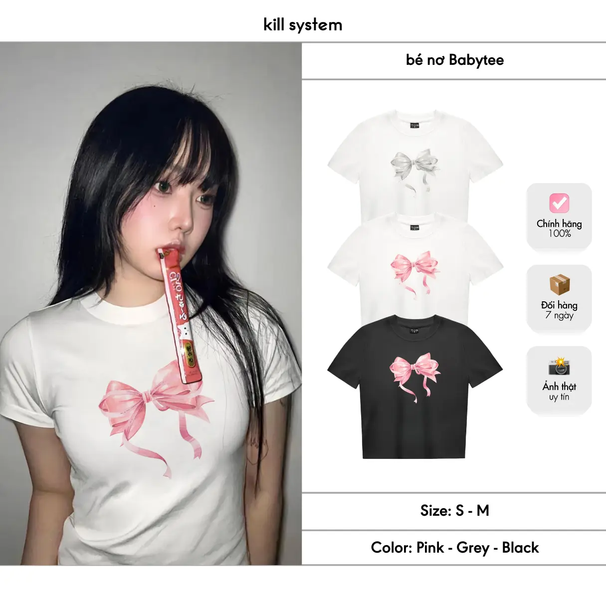 Áo thun Nơ babytee Kill System chất thun co giãn Nữ