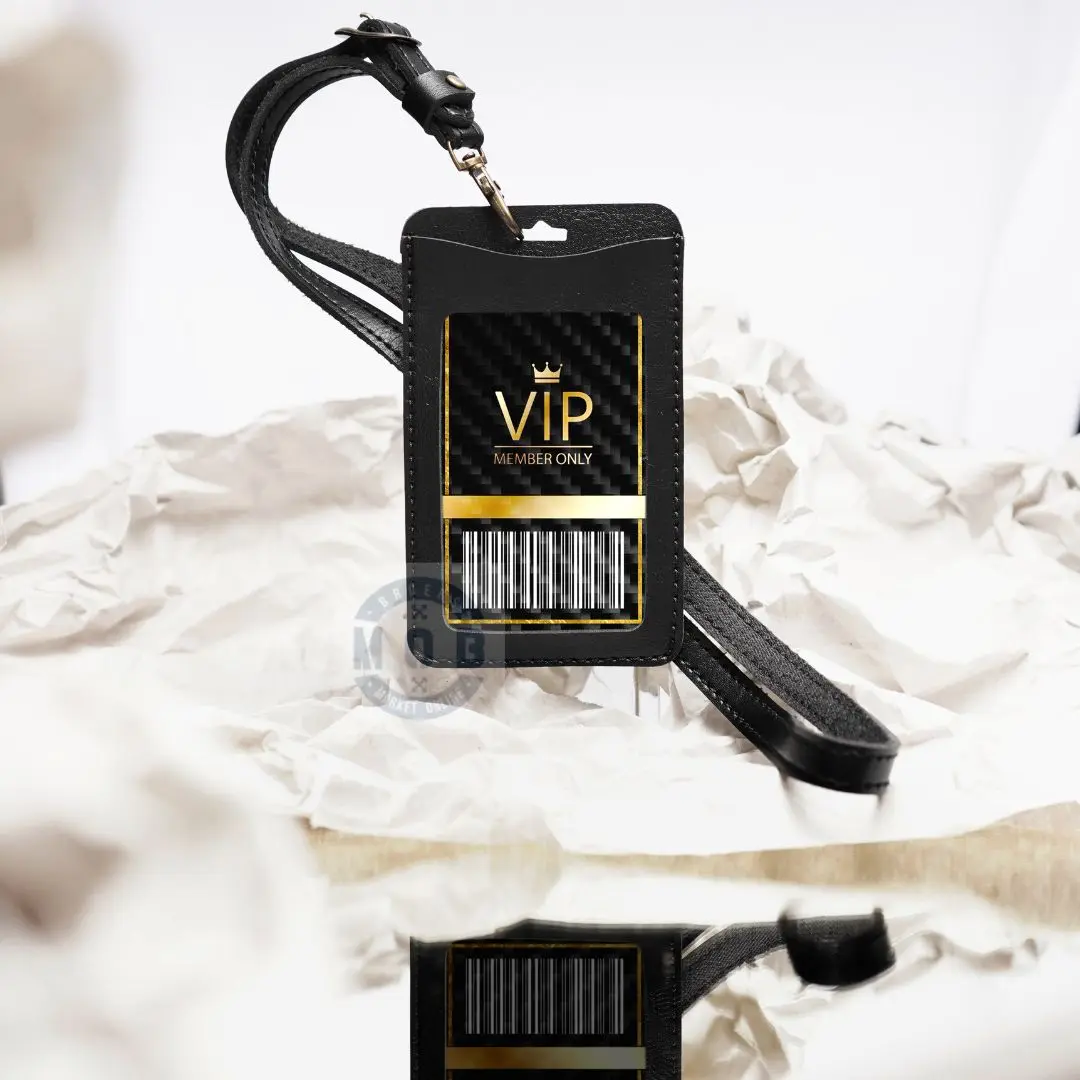 MOB - Id Card Holder Name Tag Lanyard  Bisa Custom Nama dan Logo Perusahaan - ERSHI BLACK