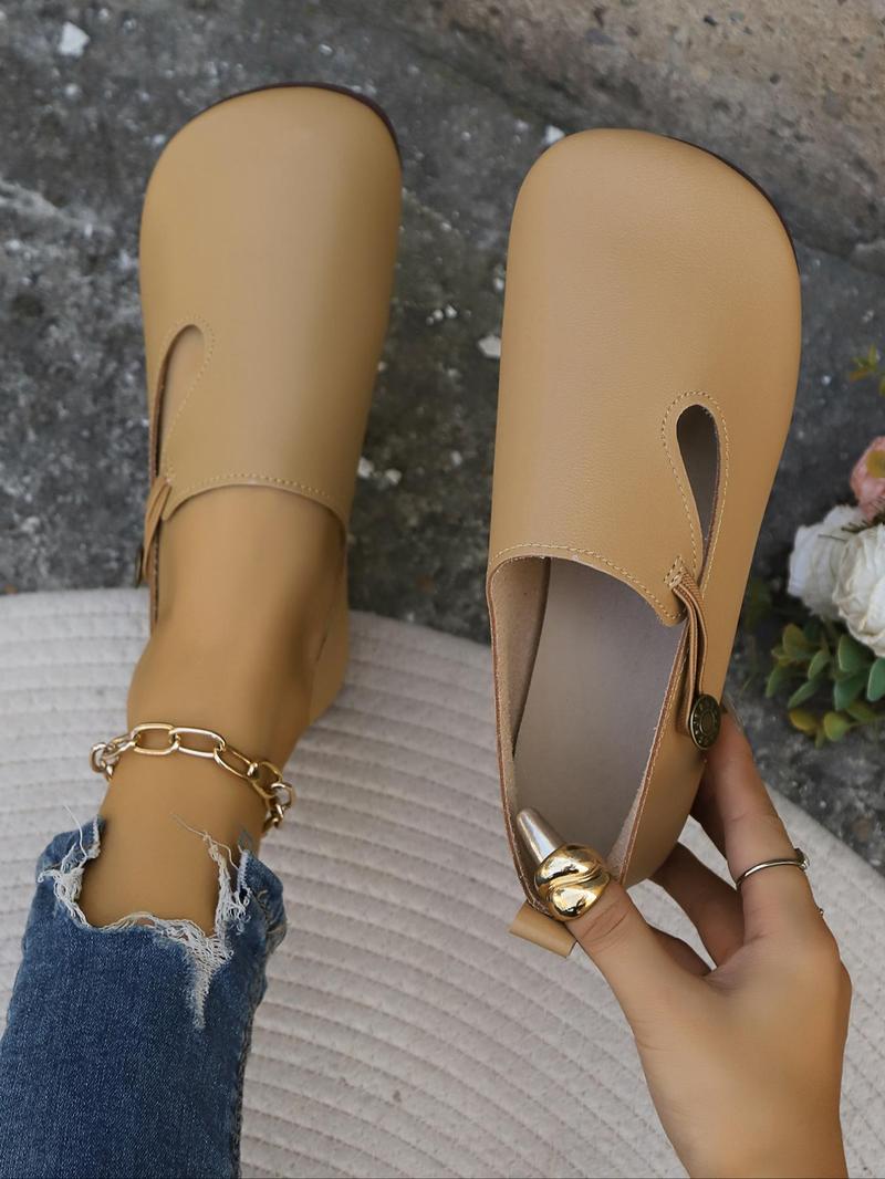 Product Introduction of Women's Fashionable Solid Color Flat Shoes, Casual Comfortable Breathable Slip on Shoes for Daily Wear, Lightweight Breathable Brown Shoes for All Seasons 1