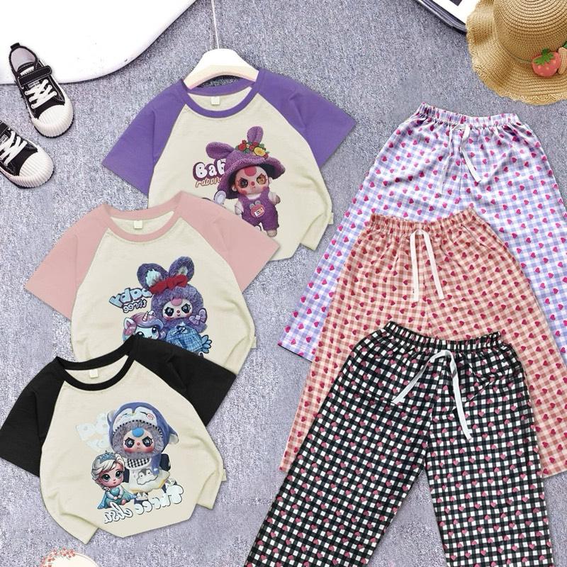 Combo 3 bộ bé gái áo cộc quần dài in hình Baby three từ 10-55kg