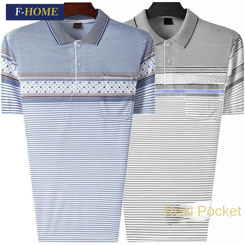 F-HOME Short Sleeve Men's Summer Dad Style Loose Turn-down Collar T-shirt Men's Ice Silk Casual Half Sleeve Middle-aged Polo Shirt Top