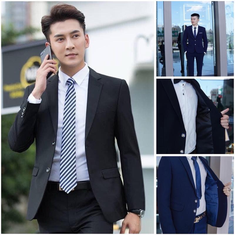 BỘ 6 MÓN Bộ vest nam kiểu dáng Hàn Quốc gồm 1 áo vest + 1 quần tặng cavat và phụ kiện cài vest bông lúa 2 quần sịp nam