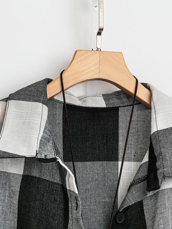 【Plus Size】 Women's Plaid Print Button Front High Low Hem Shirt, Casual Roll Up Sleeve Collared Top for Daily Wear, Ladies Clothes for All Seasons 2