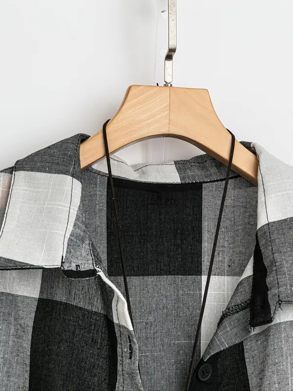 【Plus Size】 Women's Plaid Print Button Front High Low Hem Shirt, Casual Roll Up Sleeve Collared Top for Daily Wear, Ladies Clothes for All Seasons 2