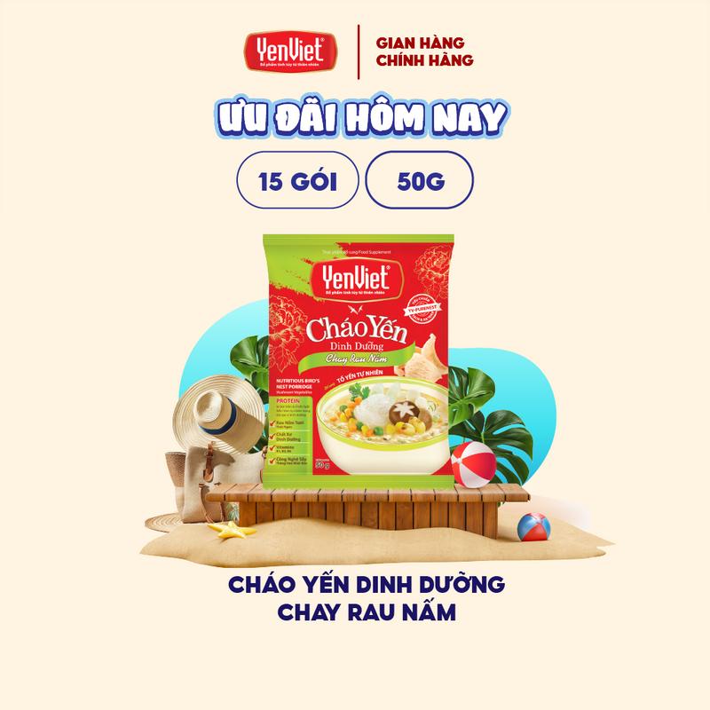 Yến Việt - Cháo yến dinh dưỡng chay rau nấm, bổ sung vitamin B, không bột ngọt, chất bảo quản thùng 30 gói x 50g