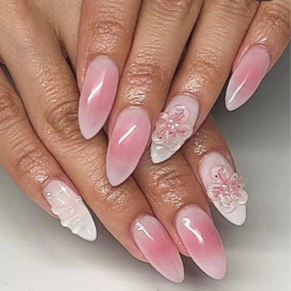 Product Introduction of Mid-Length Ballet Nail Ice Transparent Pink Creamy Green Color Matching Nail Sticker Wear Nail Wholesale Finished Product 24 Pieces Nails 13