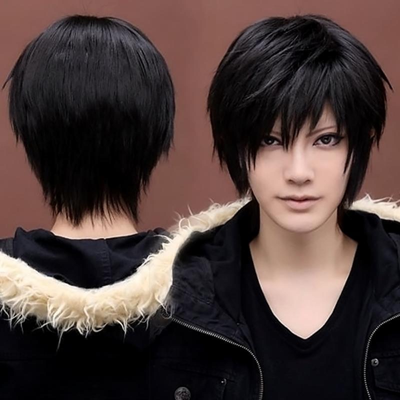 Men Black Short Cosplay Wig Animation Wig Unisex Teenager Hair Straight Wig Short 0
