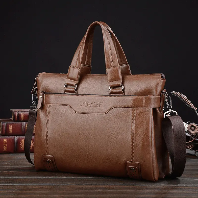 LEINASEN 15036-4 Tas Kerja Kulit PU Pria Tas Laptop Selempang Bahu Pria