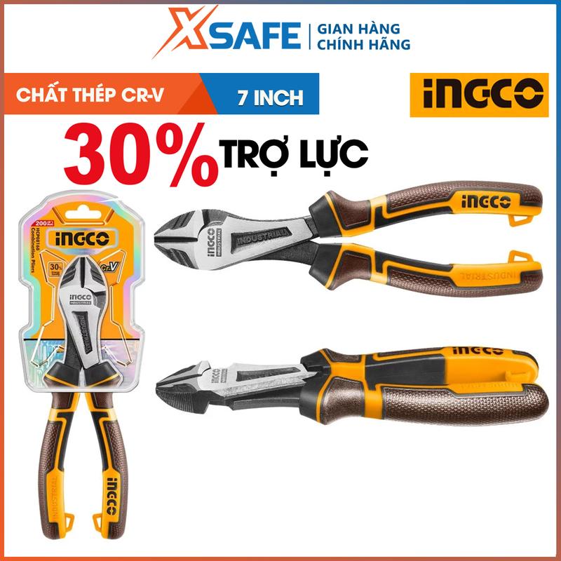 Kềm cắt đầu nặng kích thước 7 inch Ingco trợ lực 30%, kìm cắt chéo hạng nặng thép CR-V cắt dây điện thép mỏng
