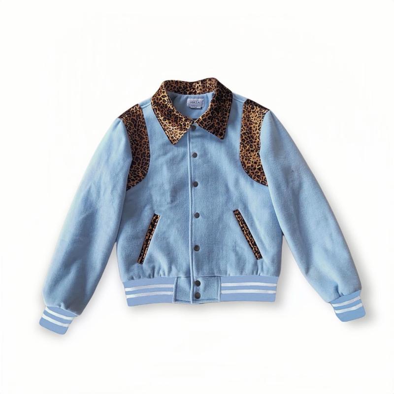 Baby Blue Leopard Varsity Jacket 0