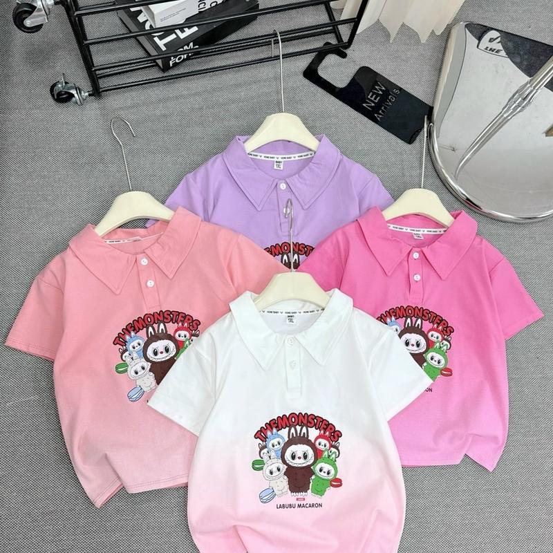 Áo phông có cổ cho bé đi học in hình gấu macarrron (18-29kg)