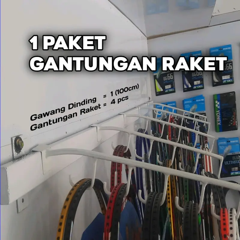 GANTUNGAN RAKET SATU SET (1+4)GANTUNGAN DINDING RAKET || SULING GANTUNGAN DINDING RAKET (BAHAN BESI) Badminton 0