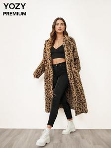 YOZY Women's Leopard Print Button Front Lapel Neck Plush Coat, Casual Long Sleeve Outerwear for Fall & Winter, Ladies Clothes for Daily Wear