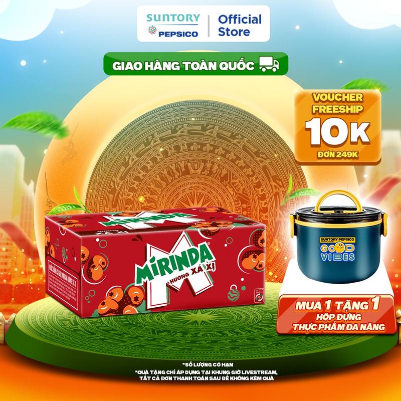 Thùng 24 Lon Nước Ngọt Có Gaz Mirinda Xá Xị (320ml/lon)