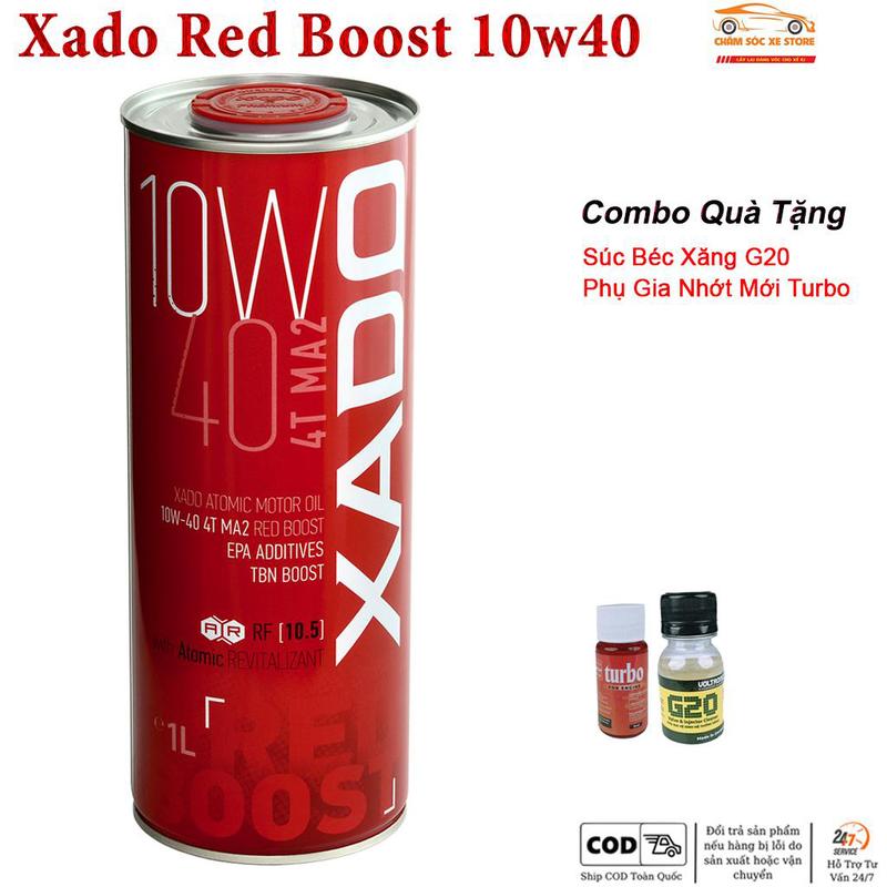 Dầu Nhớt Dành Cho Xe Số, Côn Tay Xado Atomic 10W-40 RED BOOST - Tặng Kèm 1 Súc Béc Xăng G20 Và 1 Phụ Gia Nhớt Mới Turbo