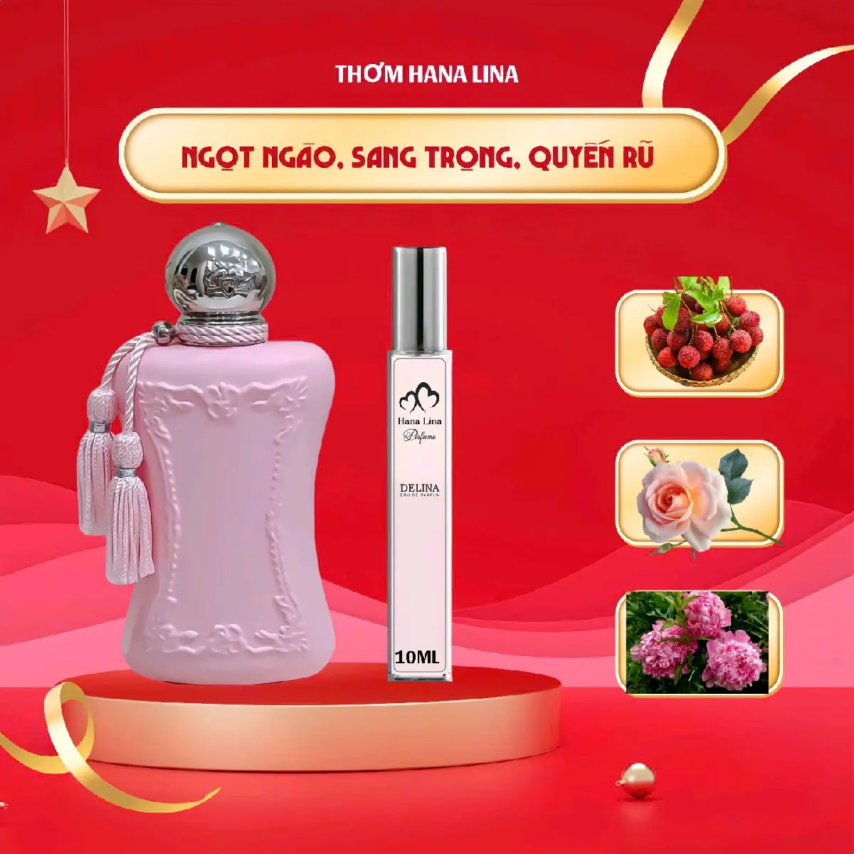 Nước hoa Nữ DE.LINA ( Chai nhỏ 10ml) nữ tính, sang trọng, tinh tế. Cosmetic Nho Perfume